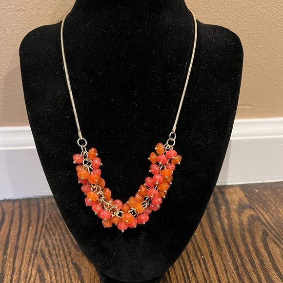 ORANGE Bead Gold Tone Necklace - Picture 1 of 5